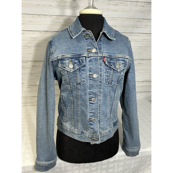 LEVIS LEVI'S SMALL Womens Blue Jean Denim Trucker JACKET Coat 90's Style vtg. - Picture 1 of 16